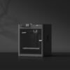 Front view of a tall black kitchen oven with a control panel on top and a glass door against a dark wall
