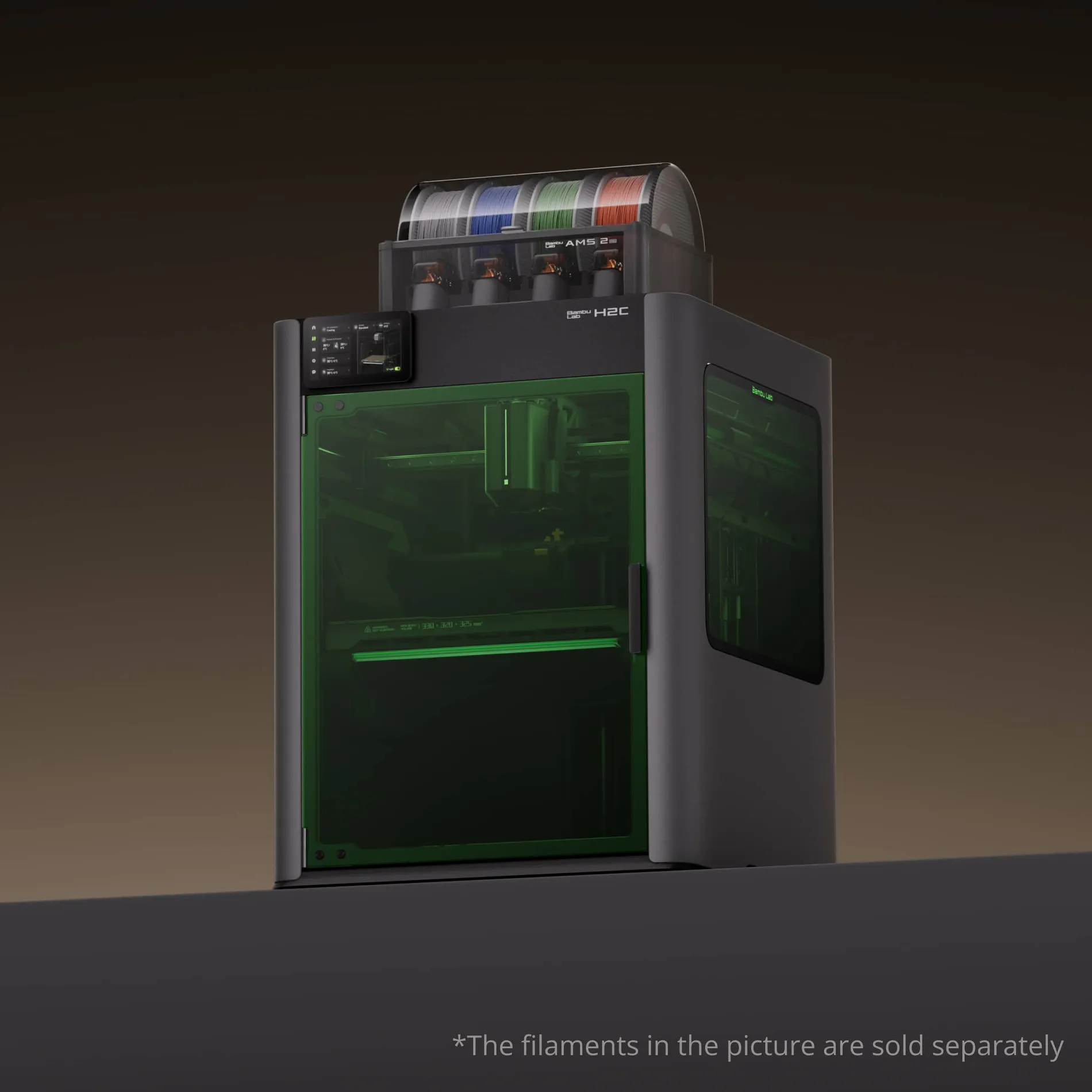H2CCcompressedjpgopresizemlfitw1920opformatfautoopqualityq80 | Avloon 3D printer with a clear top holding multiple colored filament spools note at bottom filaments sold separately
