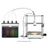 Multi filament 3D printer setup with a rainbow filament tower feeding the printer