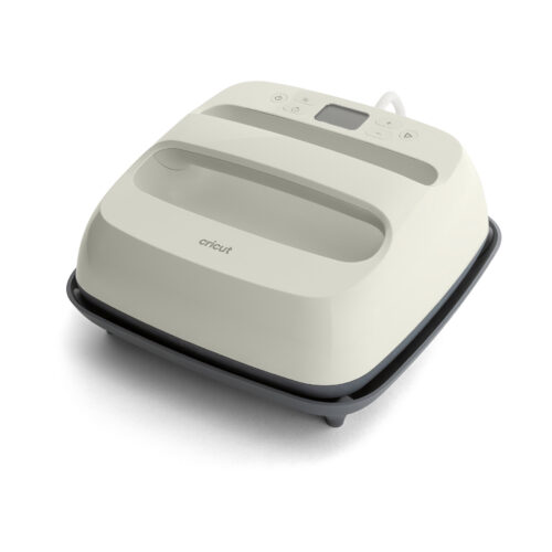 Top view of a white Cricut cutting machine showing the control panel with buttons and small display